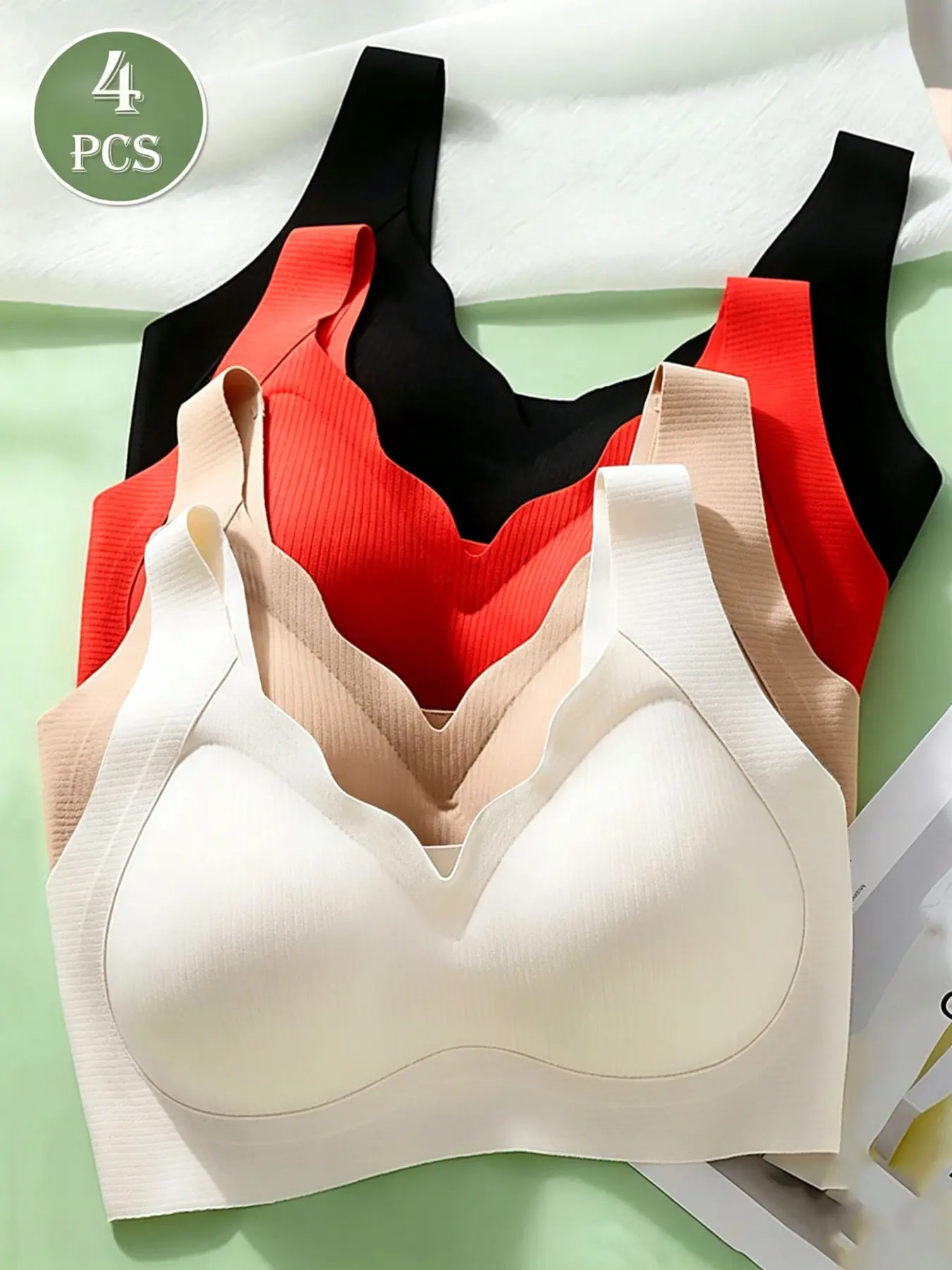4Pc Women's Bralettes Seamless Push Up Removable Pads Bra Soft Stretchy Casual Comfortable Wireless Bra