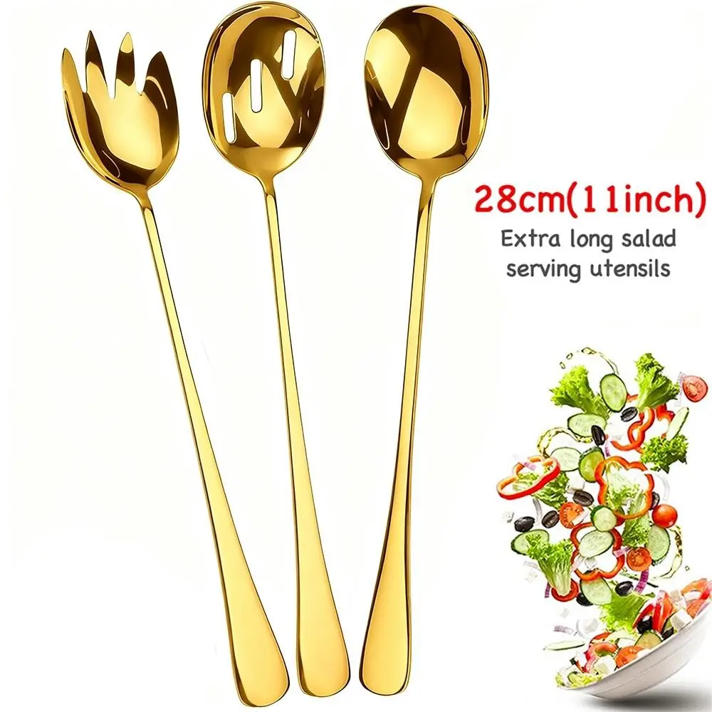 3-Piece 28cm Salad Serving Set, High-Quality Stainless Steel Fork/spoon/ladle, Ideal for Holidays & Parties, Dishwasher Safe, Polished Finish