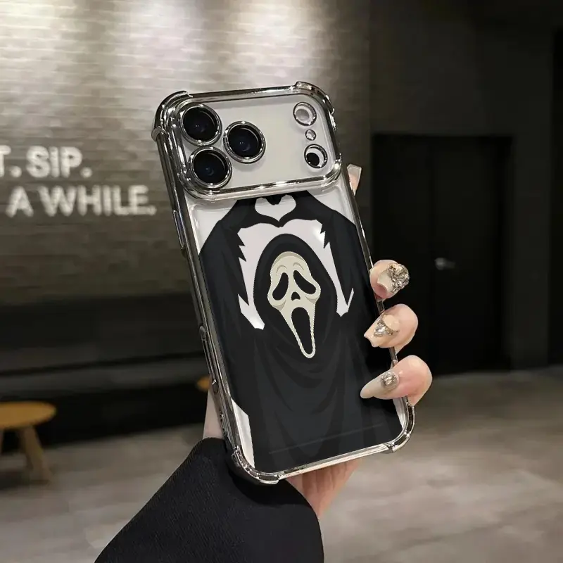 Dark Ghost Face Heart Gesture Cute Imag Pattern Phone Case Luxury Acrylic Transparent Skin friendly protection anti slip shockproof wear resistant For iPhone 17 Air 16 Pro 15 14 Plus 13  Pro Max 12 11 Samsung Galaxy S26 S25 Ultra S24 S23 Plus Phone Case