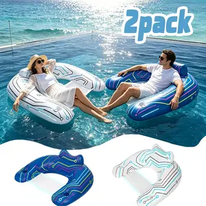U-Shaped Glow-in-the-Dark Inflatable Lounge Chair—Adult Pool Float with Cup Holder, Headrest, and Mesh Seat—Perfect for Nighttime Pool Parties