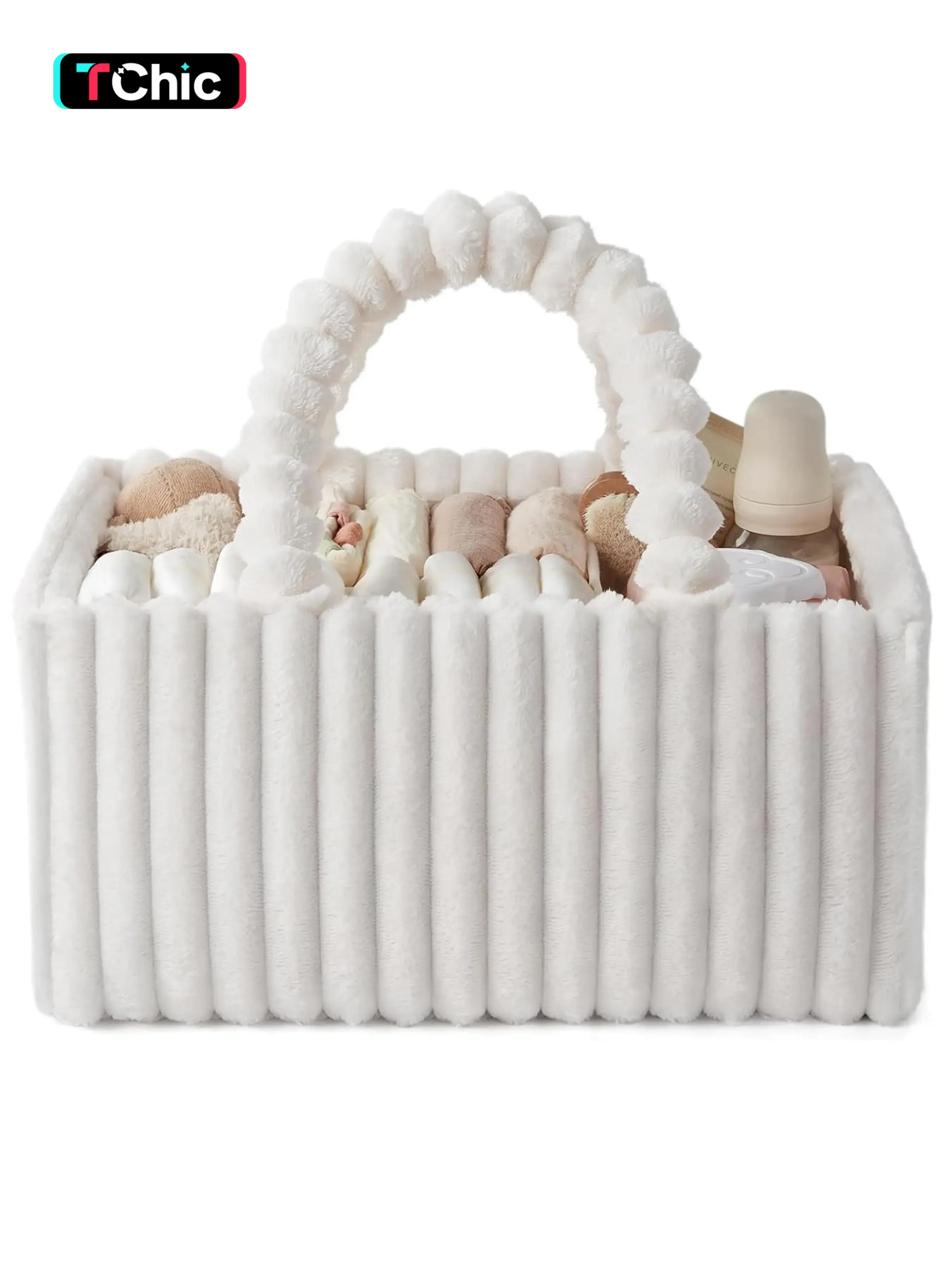 Flannel Diaper Caddy Organizer, Cozy Cream Beige Nursery Storage Basket, Diaper Bag, Newborn Essentials Baby Shower Gift, Valentine's Day, Christmas and Thanksgiving Gifts