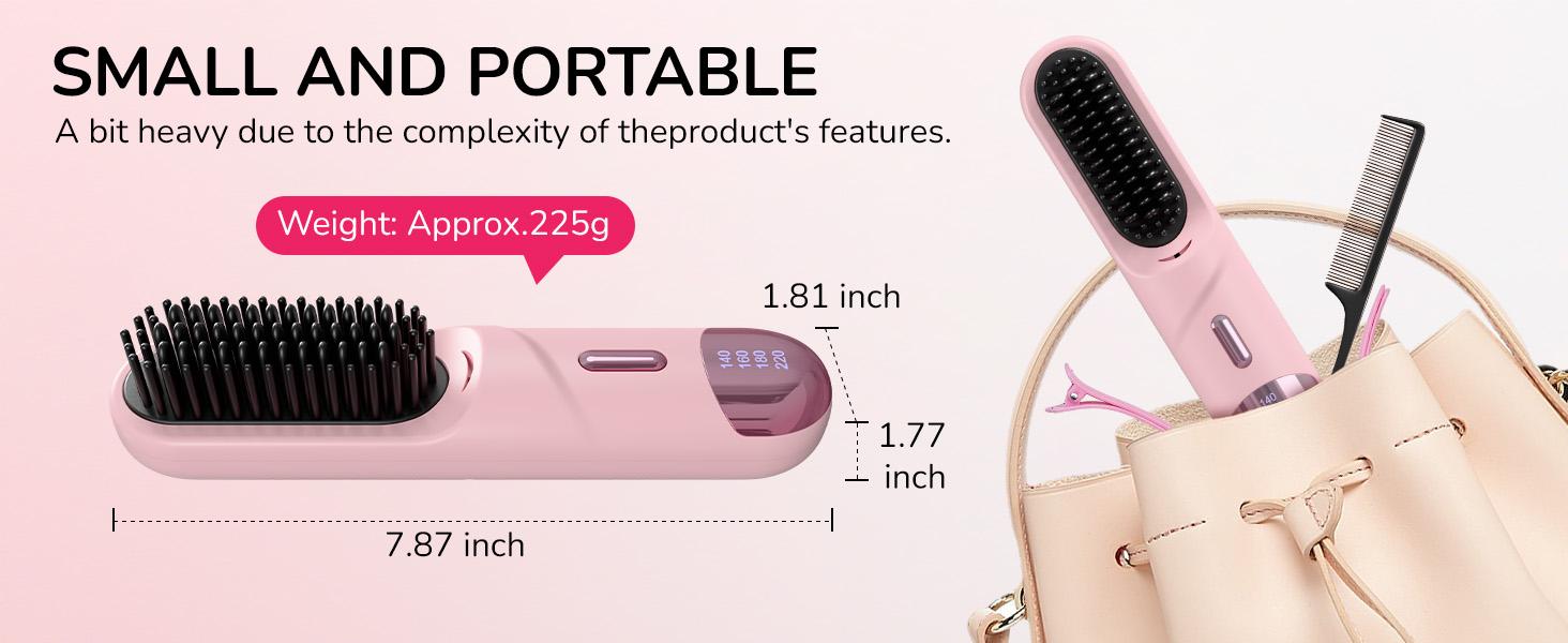Go Brush Pro for Short Hair 2026 Hair Straightener Brush 300M Negative Ions,Portable Cordless Straightening Comb for Women,Fast Heating 4 Temps for Frizz-Free Smooth Hair Travel Gift Light Pink
