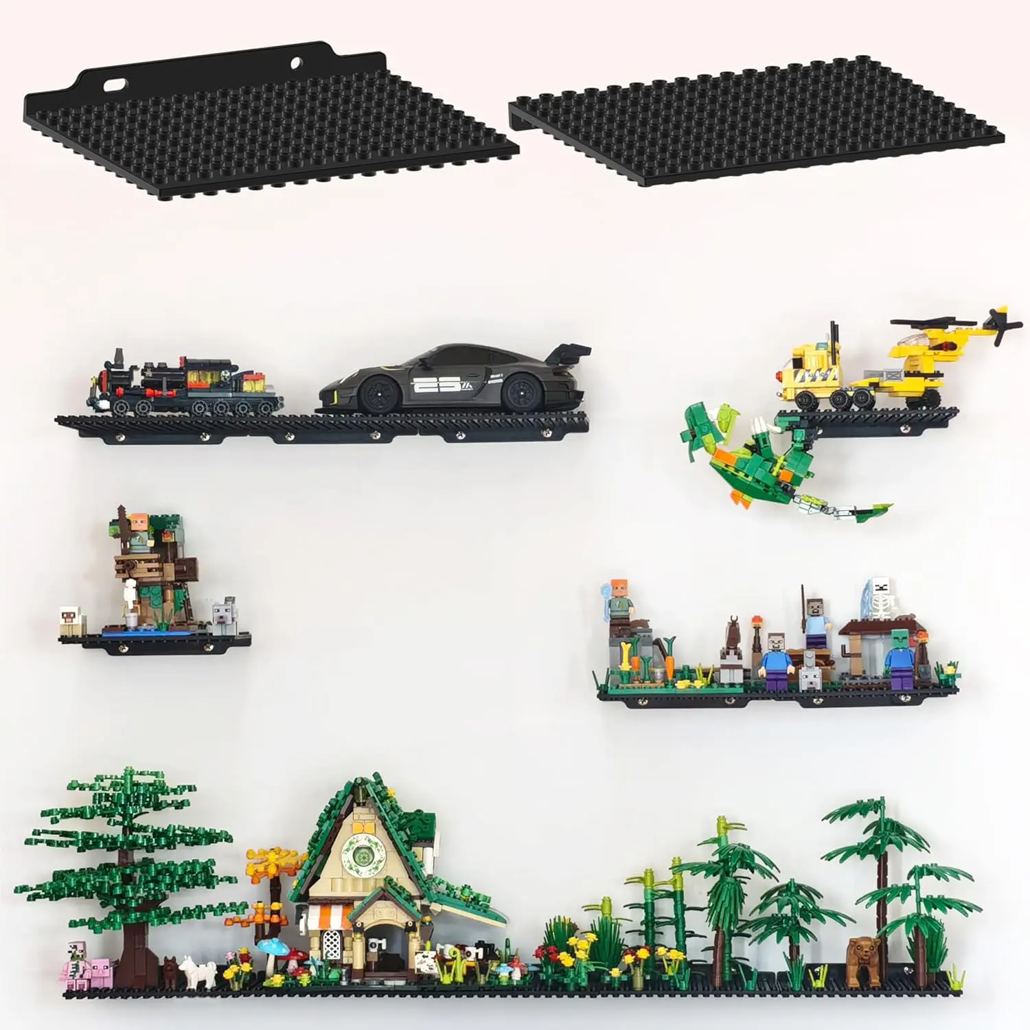 6-Pack Dual-Sided Lego Standard Brick Wall Display Shelves - 4x5 in, 16x13 Studs (4.8-4.9mm), 2 lbs Capacity, Screw-Mount Wall Rack, DIY Room Accessories, Gift for Builders, Floating Baseplate Indoor Furniture