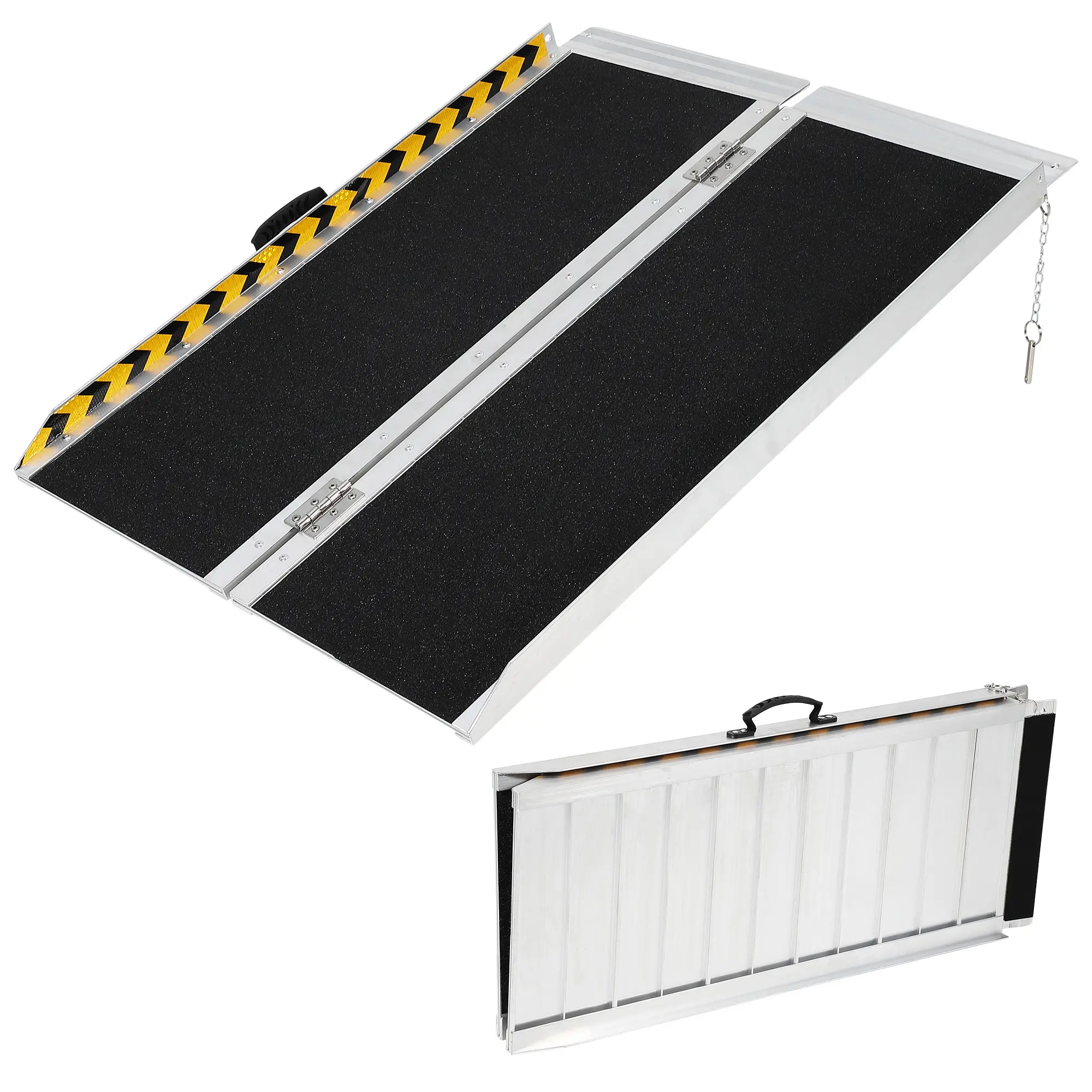 2/3FT Portable Wheelchair Ramp with Handle, 600LBS Capacity Non-Skid Aluminum Handicap Ramps,Black Seamless Folding Threshold Ramp for Doorways, Wheel Chair Ramp for Home Steps,Stairs