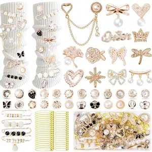 80Pcs Junk Socks Charms Kit, Gold Pearl Rhinestone Brooch Safety Pins for Women DIY Shoe Hat Clothes Accessories