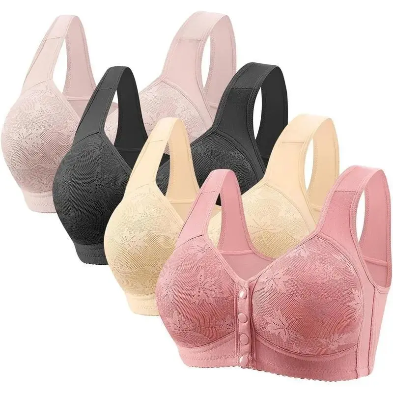 3 Pack Daisy Front Closure Wireless Push Up Bras for Women Wirefree Comfortable Everyday Sleep Bralettes