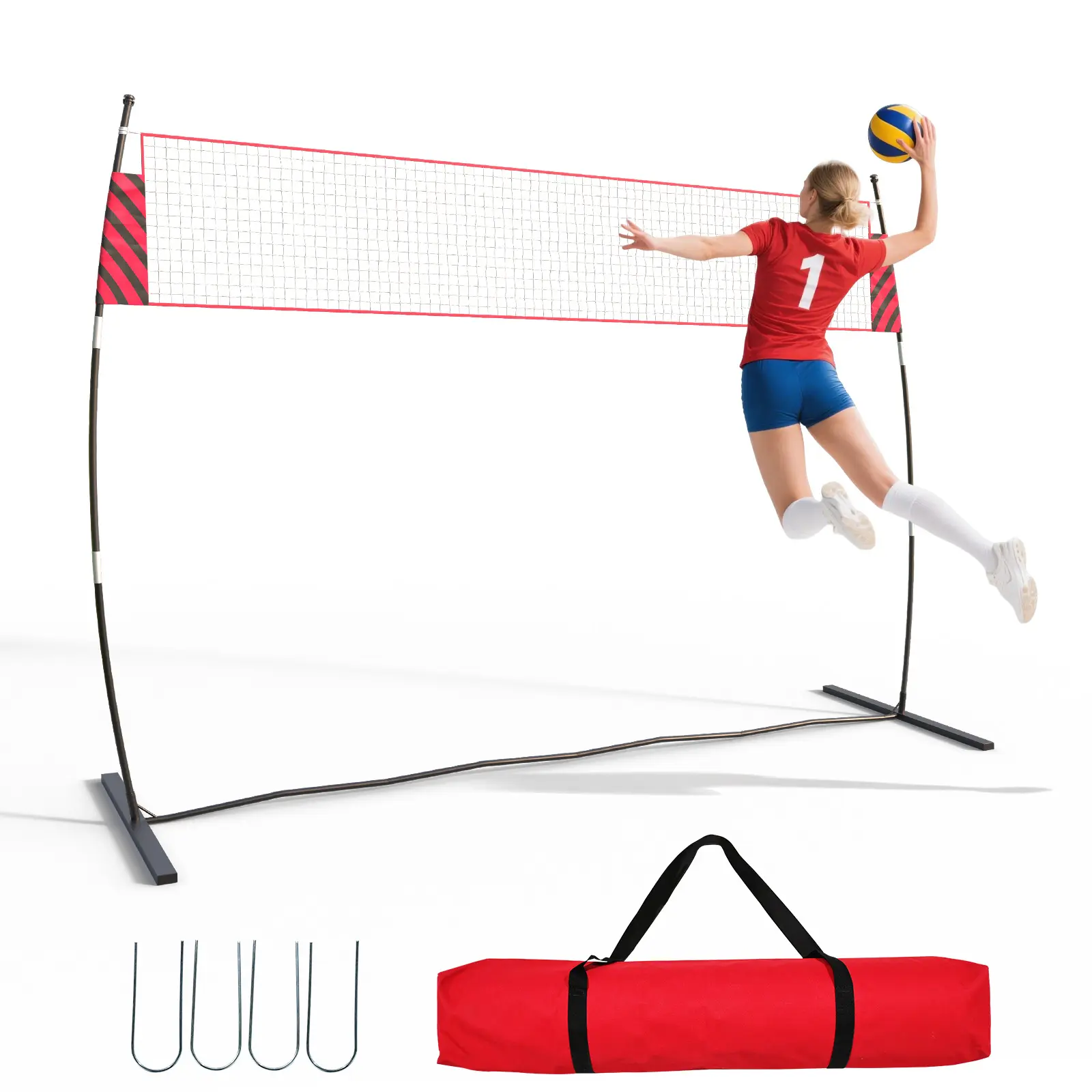 Volleyball Net,12FT/32FT Portable Volleyball Net with Carry Bag for Backyard,Adjustable Height,Freestanding Design,Idea for  Beach, Indoor and Outdoor, Serving, Hitting Drills Games