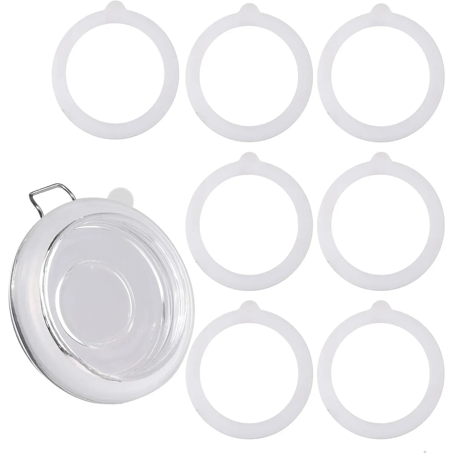 7 Pack Rubber Seals for Glass Jars, Airtight Silicone Jar Gaskets, Leakproof Rubber Gasket for Canning Mason Jars - 3.75 Inches Diameter, Fits Most Sizes (White)