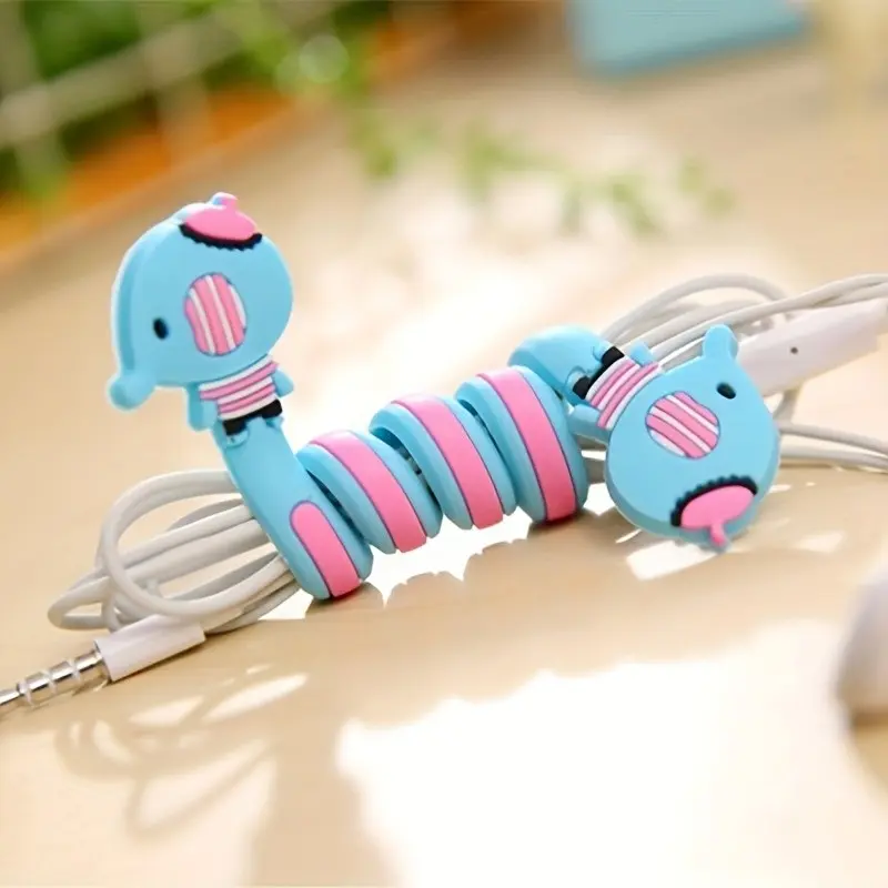 2-Pack Cartoon Animal Cable Organizer, Dual-Head Anti-Loss Earphone Holder, Soft Tape Data Line Tie, Creative Wire Management Tool
