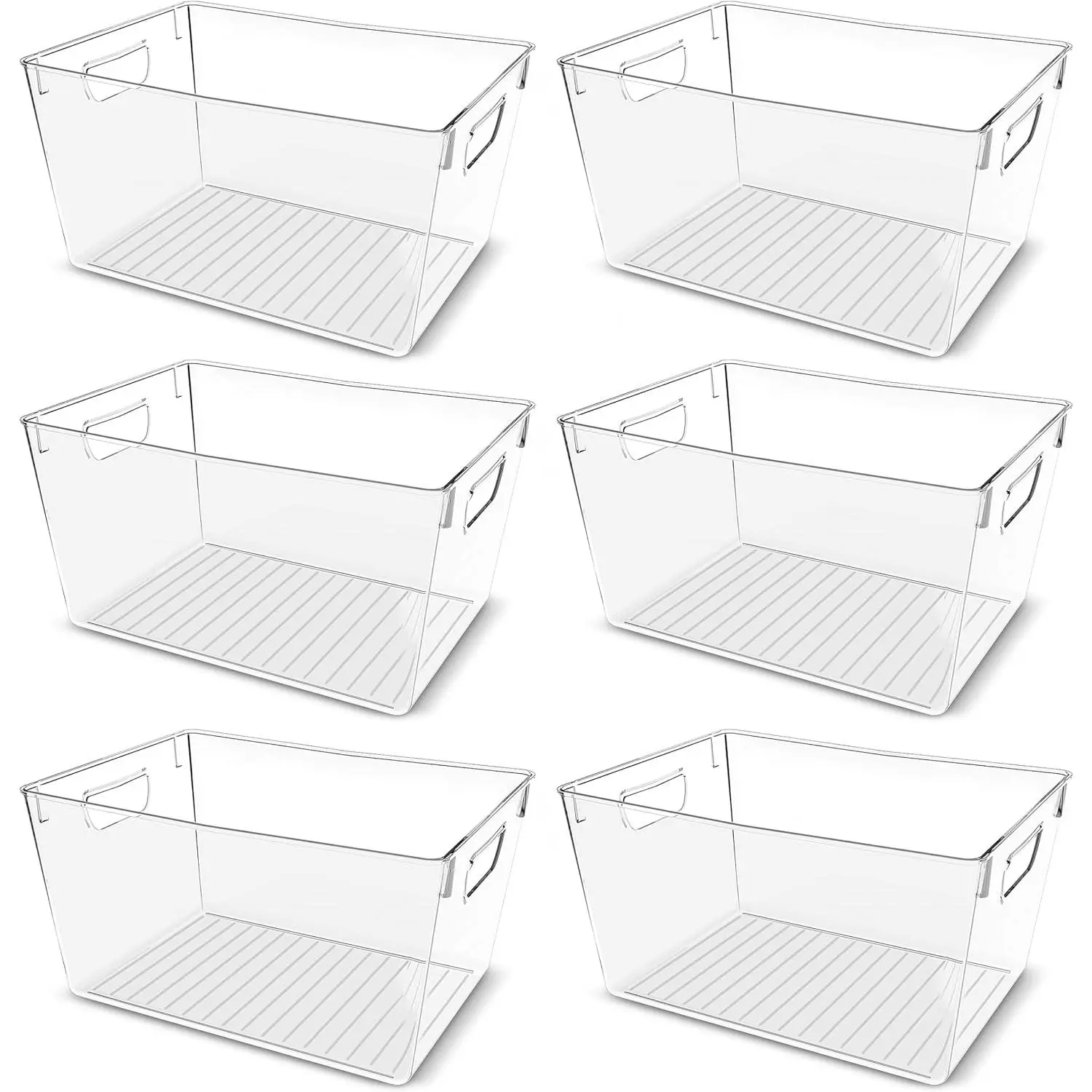 Clear Pantry Organizers and Storage Bins 6 Pack, Large Clear Storage Bins for Pantry, Durable Freezer Organizer Bins With Handles for Organizing Fridge, Kitchen Organization