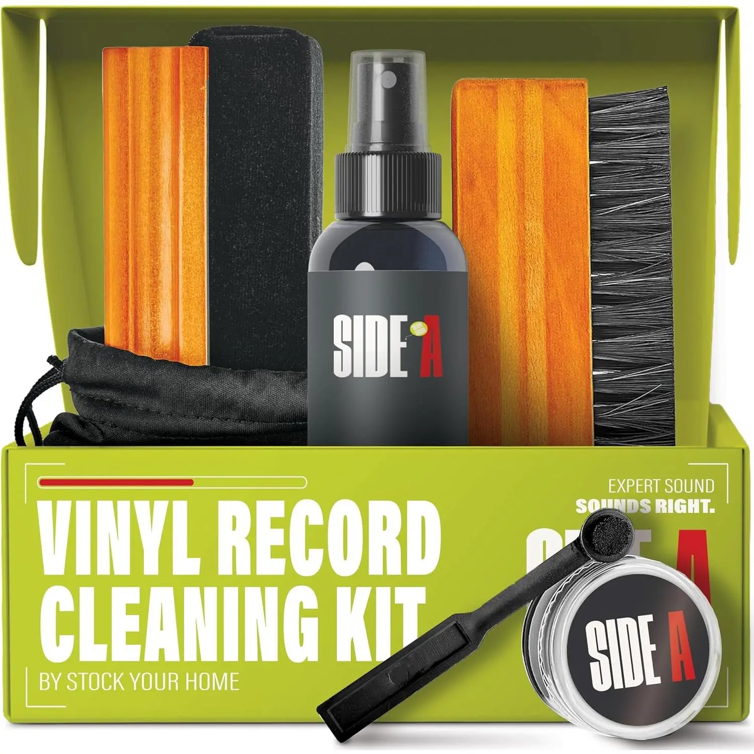 Stock Your Home Vinyl Record Cleaning Kit – 6-Piece Set with Vinyl Cleaner Spray, Anti-Static Velvet Brush, Needle Cleaning Gel & Brush, Drawstring Duster Bag