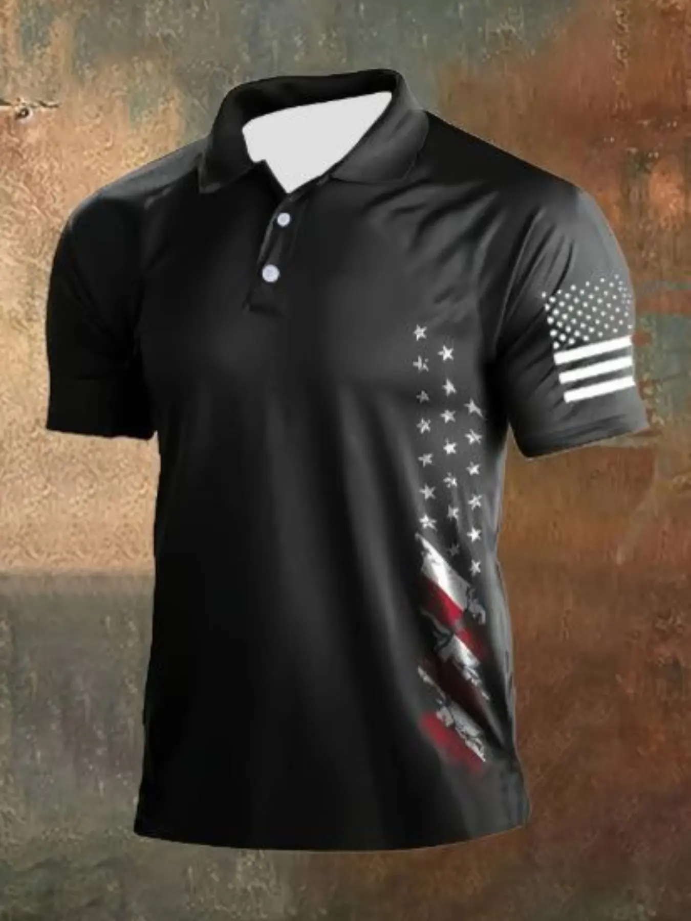 Men's American Flag Pattern Short Sleeve Golf Shirt, Slim-Fitting, All over Print, Spring Summer Fall Wear, Stylish Polo Top, Golf Sports Wear