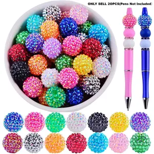 20pcs 20mm Rhinestone Bubblegum Beads for Beadable Pens, Large Bling Crystal Pen Beads for DIY Pens, Keychains and Jewelry Making, Versatile Use, Diy Craft Embellishments, Decorative Beads, Bedazzling Beads, Bead Assortment, Bead Set