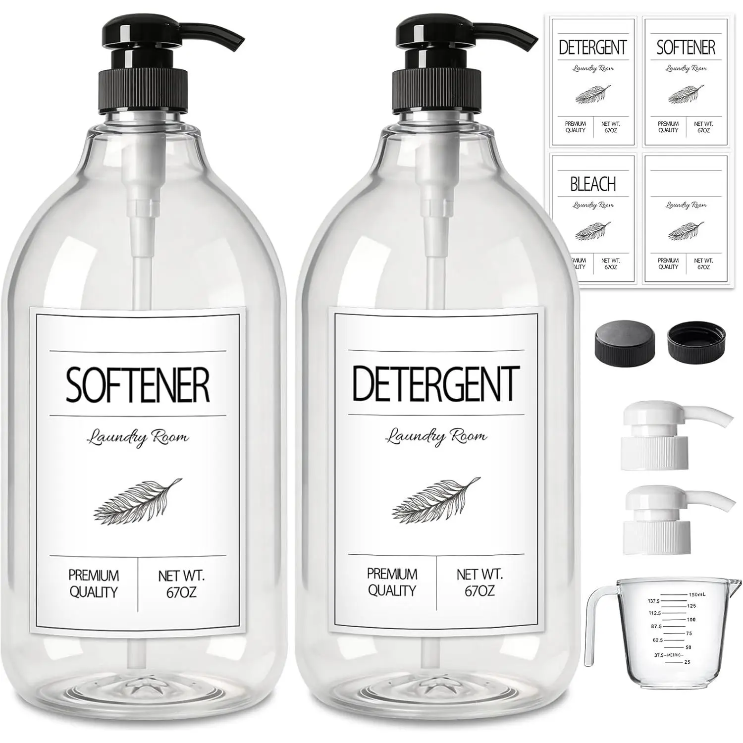 Laundry Detergent Dispenser, 2 Pack Liquid Laundry Soap Dispenser, 64oz Storage Container for  Laundry Room Decor, Liquid Bottle Organizer for Detergent/Softener/
