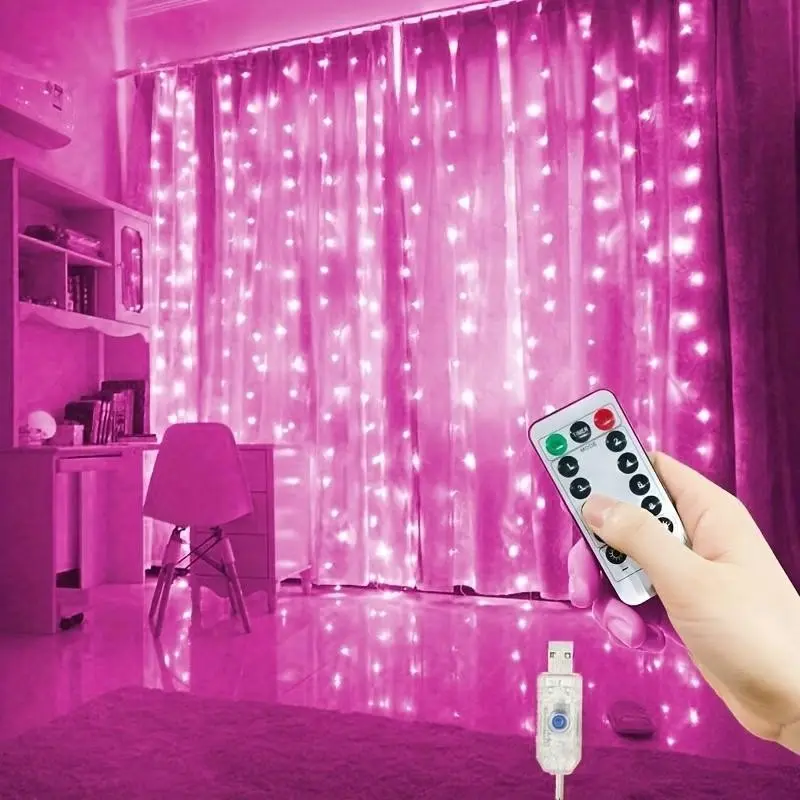 200led USB Curtain Light String, 118.11x78.74 Inches, Remote Control, 8 Lighting Modes, Home Bedroom Decor, Holiday Party Gift