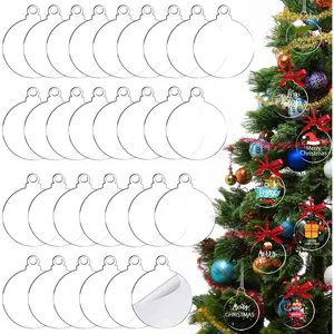 100 Pack 4 Inch Clear Round Acrylic Flat Disc Christmas Ornaments Blanks for DIY Crafts Xmas Winter New Year Party Hanging Decorations