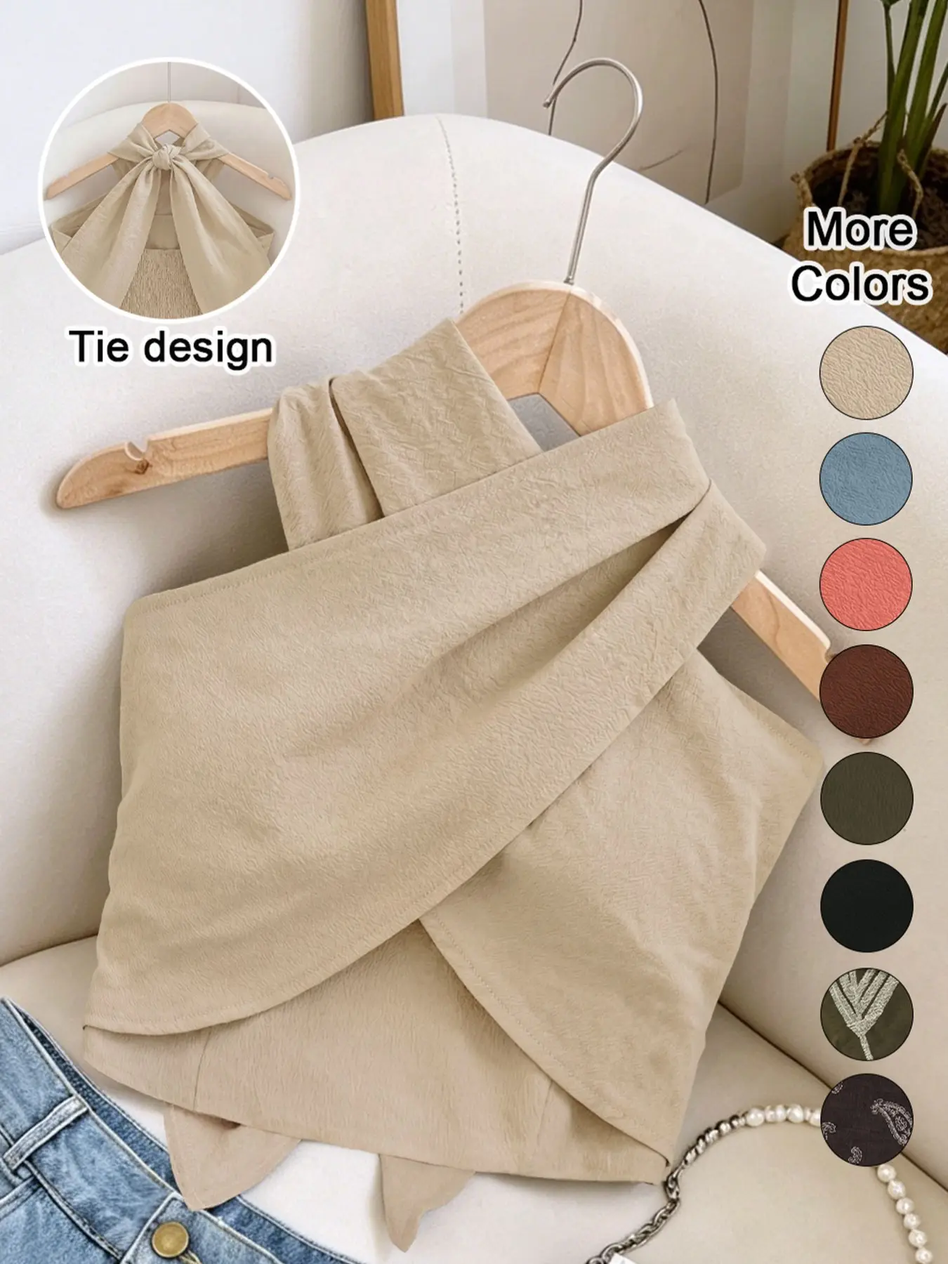 Women's Four-Season Plain Short Cross Back Tank Top, Boho Style Sleeveless Shirt, Party Dress for Vacation and Dates