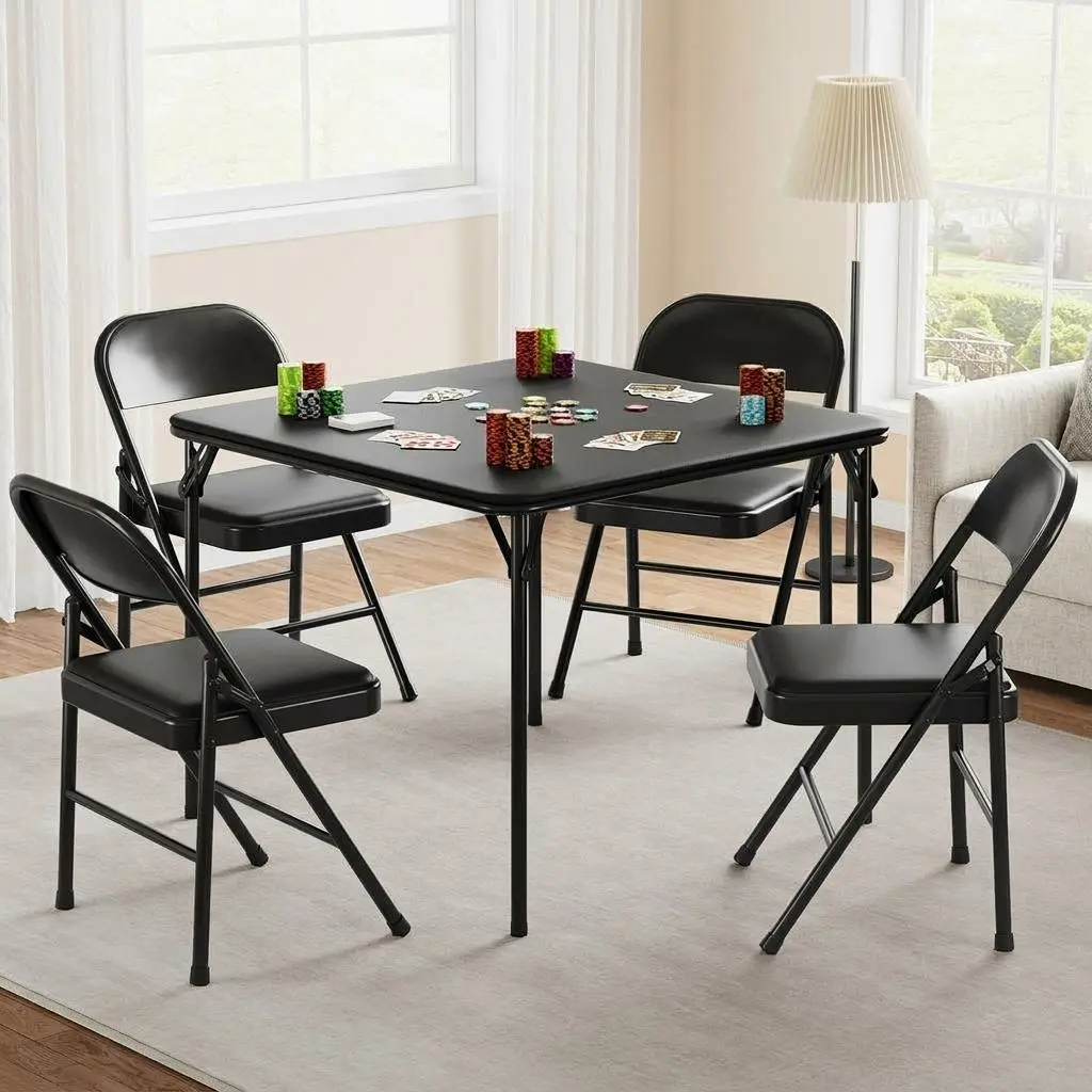 Gaomon 34x34" Square Portable Folding Card Table - Water-Resistant PU Soft Top, Sturdy Steel Frame, No Assembly, Ideal for Indoor-Outdoor Poker, Camping