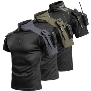 Men's Tactical Short Sleeve T-Shirt, 1/4 Zip Combat Shirt with Arm Pockets, Breathable Quick Dry Military Top for Hiking, Hunting & Outdoor  Please check the size chart. This product is a slim fit; if you prefer a looser fit, please order one size up.