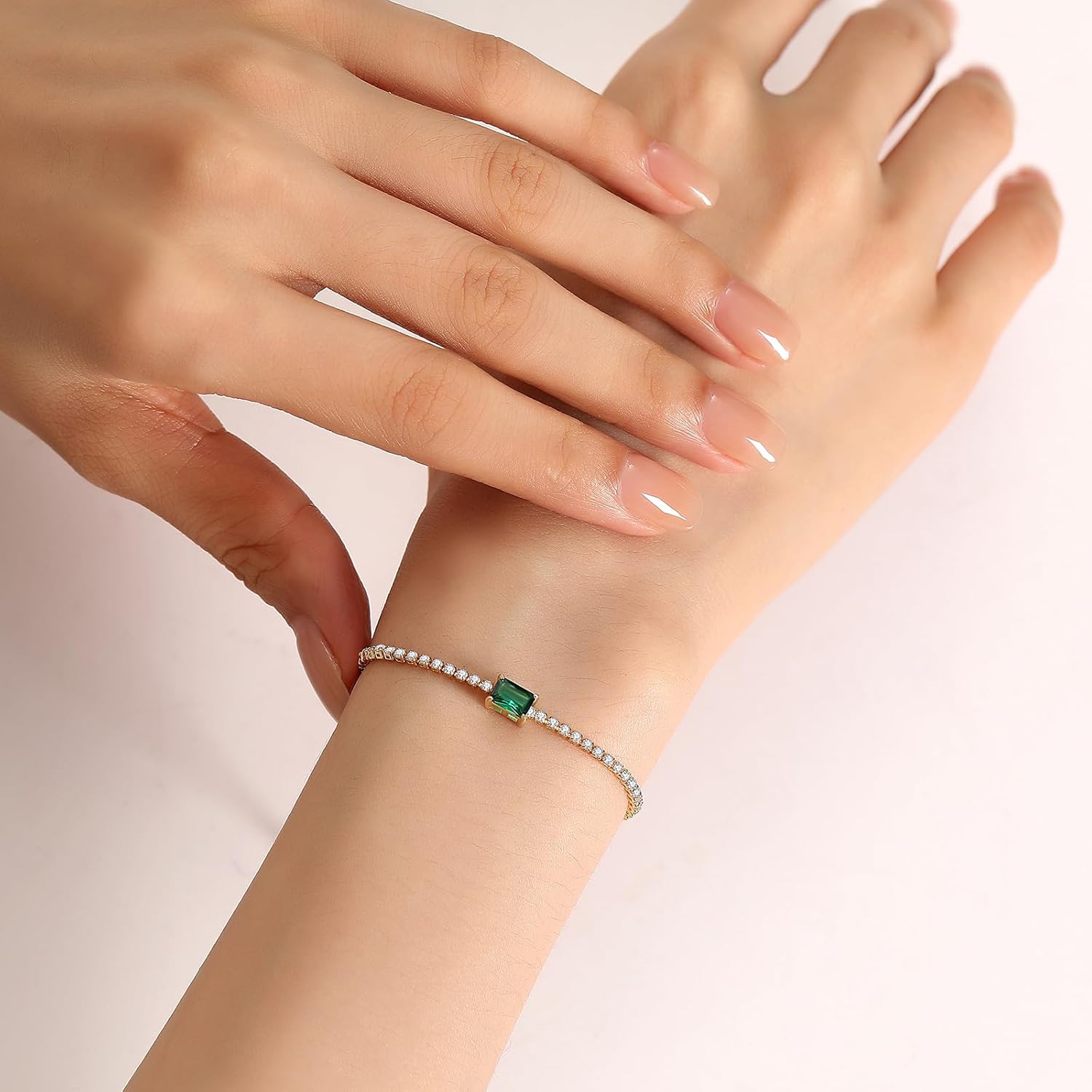 THE WELL KEPT Birthstone Bracelet for Women 14K Gold Plated Tennis Bracelet 2mm Fine Jewelry Birthday Christmas Day Gifts for Women Wife Girlfriend Her Mom Friend