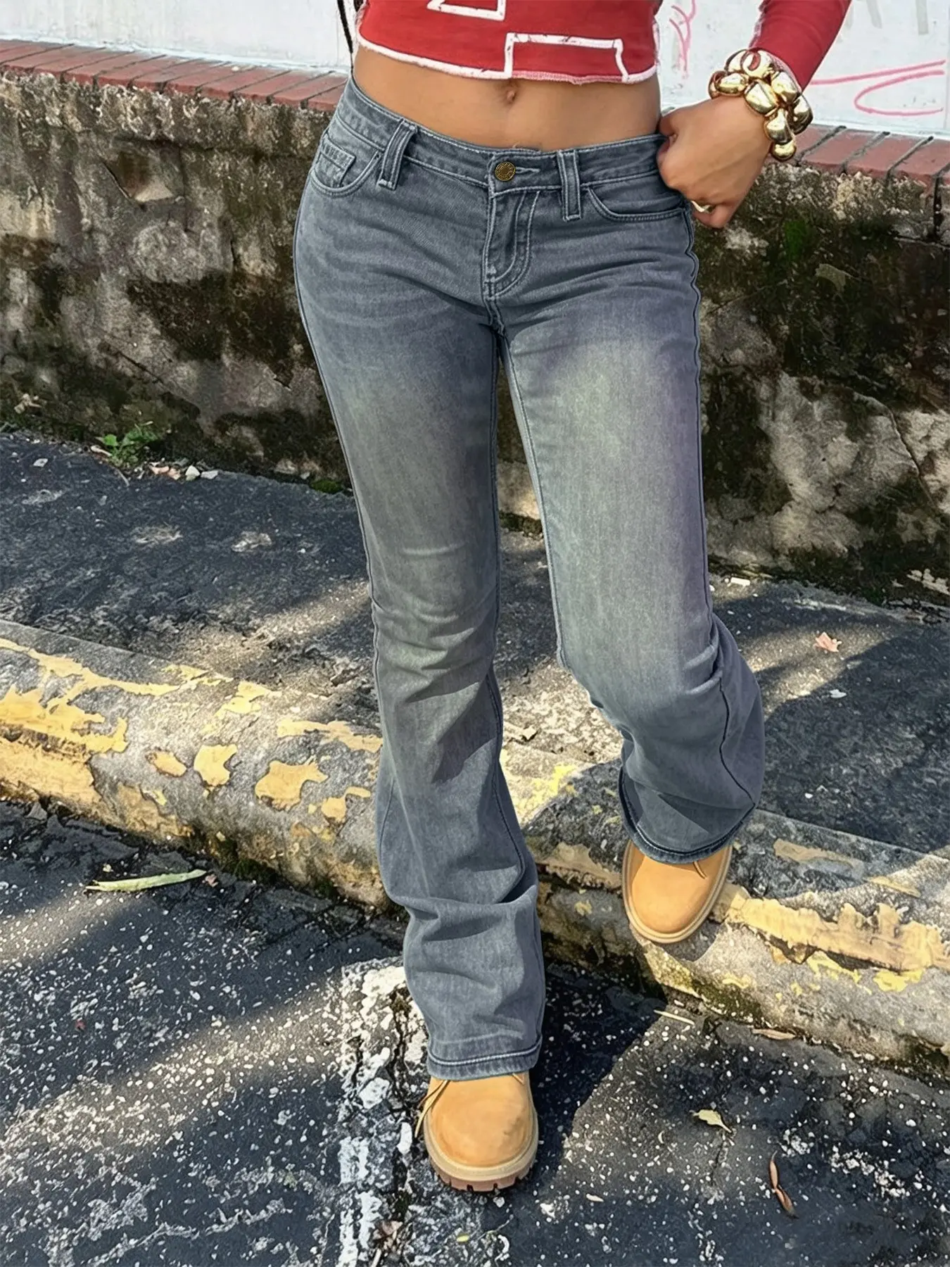 Y2K Low Waist Washed Slim Fit Flare Jeans, Vintage Casual Chic Ankle-Length Pencil Pants, All Seasons Fashion