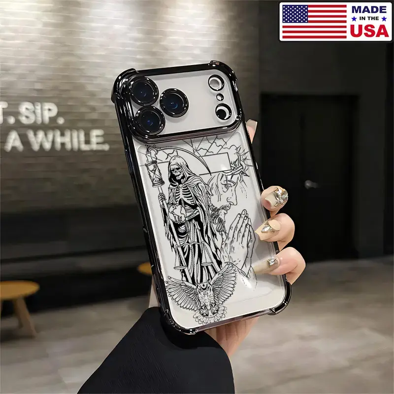 Vintage Unique Fashion Silicone Smartphone Case, Santa Muerte Grim Reaper Jesus Owl Aesthetic Pattern Cover, Soft TPU Shockproof Protector For iPhone 17 Pro Max 16 15 14 13 12 11 for Samsung S21 S22 S23 S24 S25 S26 Phone Case|Tough Phone Case|Best Gift