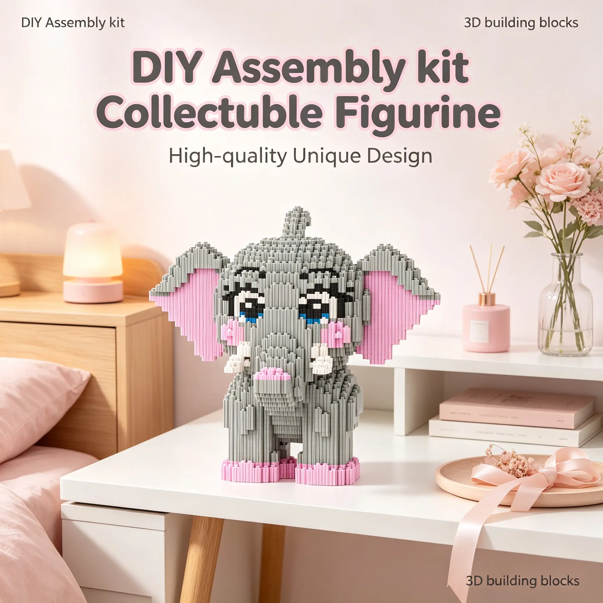 Multicolor Forest Elephant 3D Building Blocks, Home Office Decor, Party Decoration, Ideal Gift, Handmade Craft, Lightweight Statue