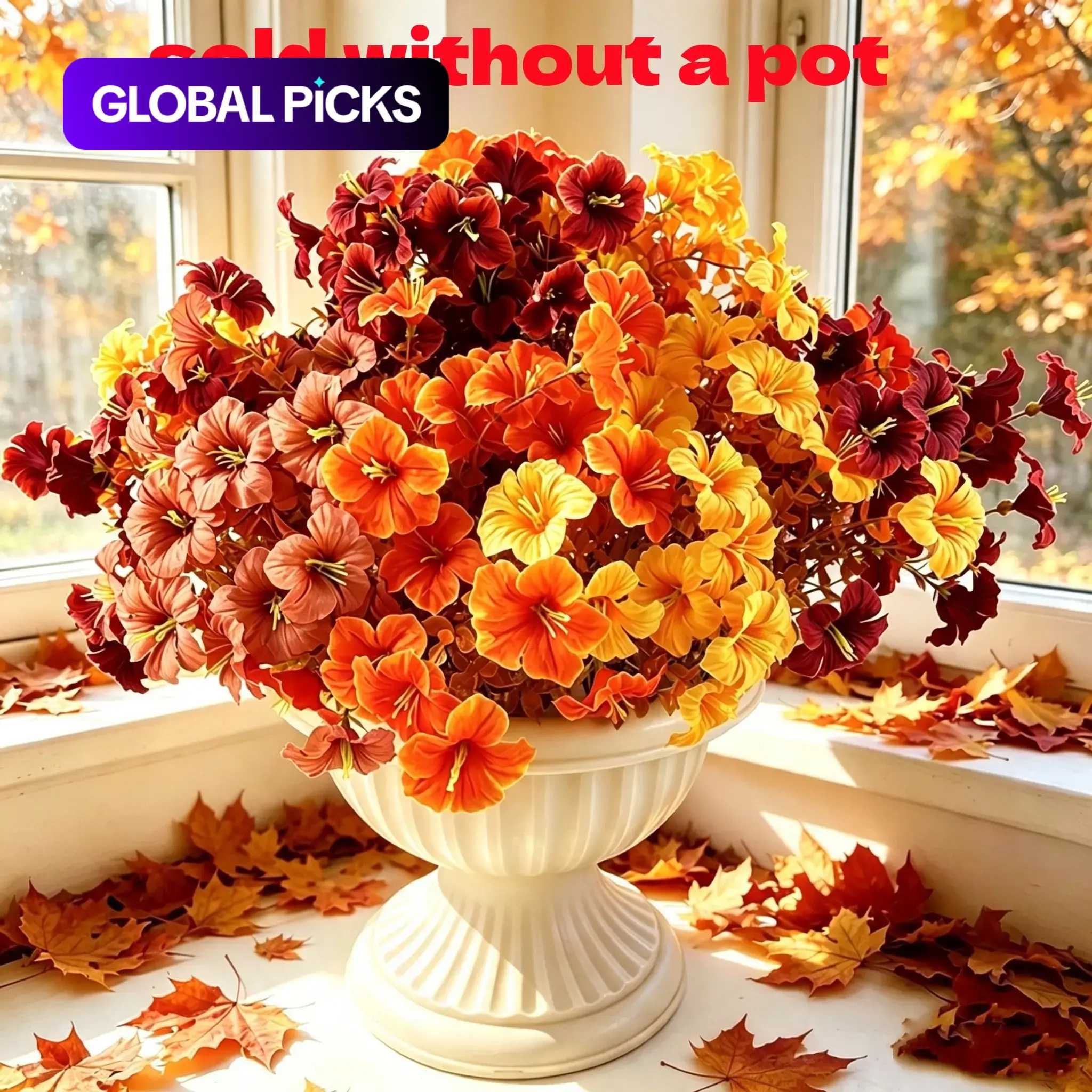 Artificial Flowers, Fall Decorative Fake Plants, 12 Pieces Realistic Eucalyptus Morning Glory Bouquets, No Watering, Perfect for Thanksgiving Decoration