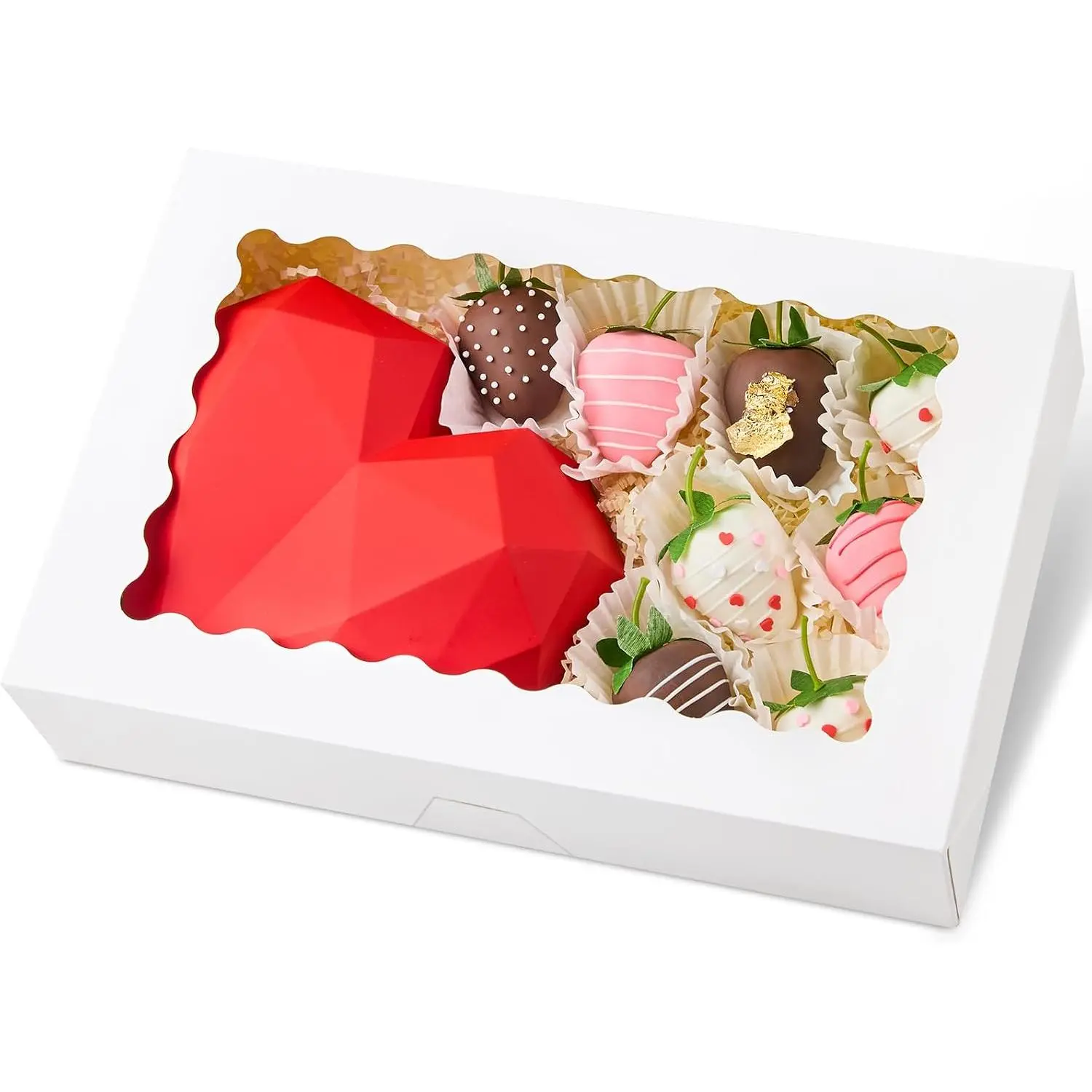Bakery Boxes with Window, 12x8x2.5 Inches, 20 count, White | Auto-Popup, Pastry Boxes,  Boxes, For  Covered Strawberries, Cookies, Muffins, Donuts, Breakable Hearts