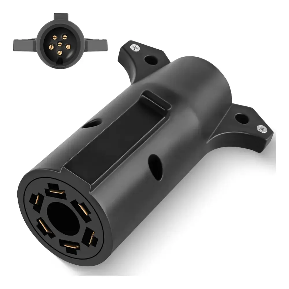 Nilight 1x 7-Pin to 6-Pin Trailer Wiring Plug Adapter - Round 6-Way Socket Kit with 7-Way RV Blades, 1x User Manual, Brass & Tin-Plated Terminals, Strong Fix, Toolless Easy Installation, Compact Universal Fit, All-Season Wiring Connect Solution