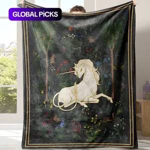 Unicorn Pattern Flannel Blanket, 1 Count Soft Warm Throw Blanket with Storage Bag, Soft Comfy Blanket, Air-conditioned Room Accessories Blanket, Warm Nap Blanket for Home Office #TOP PICKS