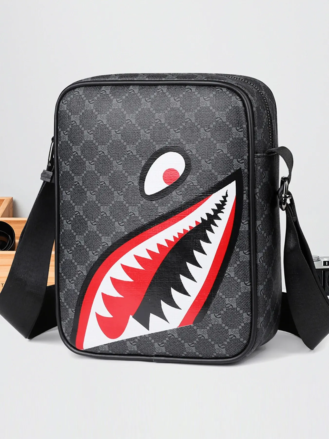 Trendy Men's Crossbody Bag, Business Style Shoulder Bag, Lightweight Shark Mouth Design, Simple Texture Smartphone Case, Phone Sling Bag, Cell Phone Bag