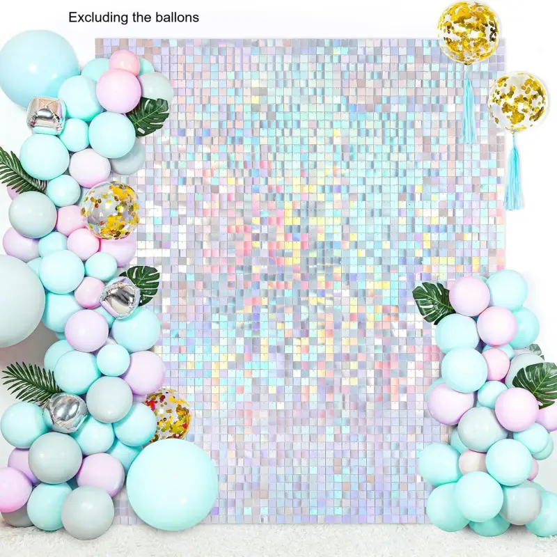 Sequin Backdrop, 24/36 Panels Iridescent Silver Shimmer Wall Backdrop, Square Sequin Shimmer Backdrop, Photo Backdrops for Birthday, Anniversary, Wedding, Graduation & Bachelorette Party Decoration, Festive Photo Backdrop, Party Decor Supplies