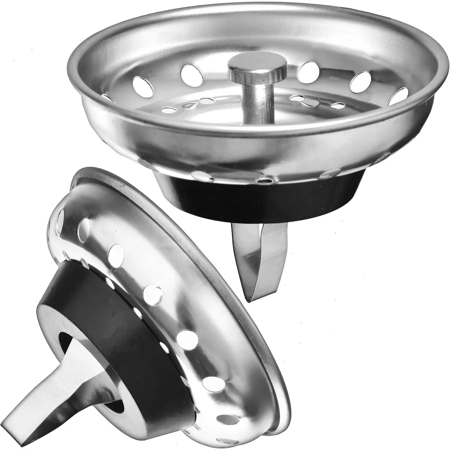 2 Pack Kitchen Sink Strainer and Stopper Combo Basket  | For Standard 3-1/2 inch Drain, Spring Clip, Stainless Steel Basket and Rod, Rubber Stopper Bottom