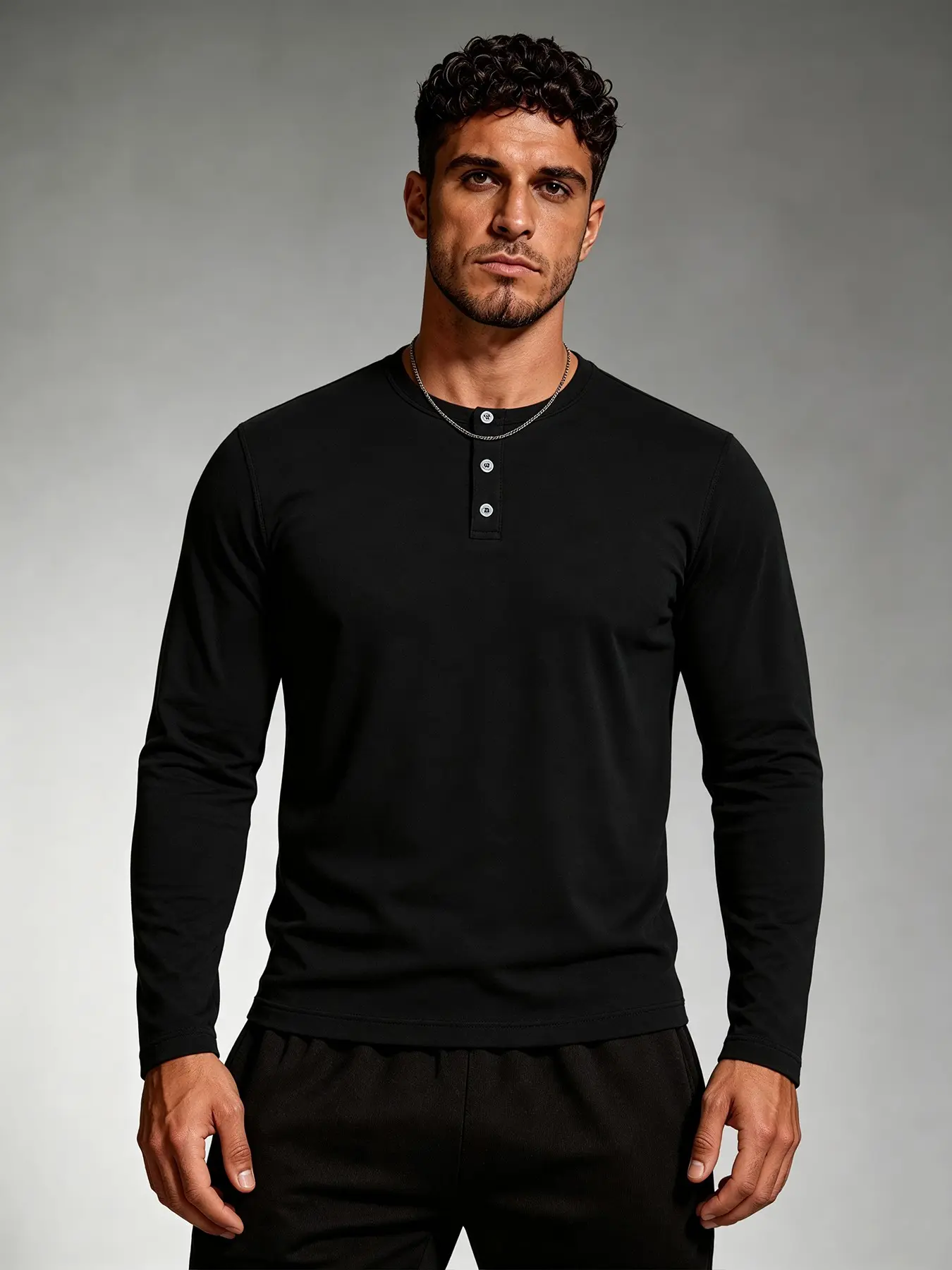 Men's Slim Fit Long Sleeve Henley Shirt, Casual Sport Shirt, Button Placket Crew Neck, Soft Stretchy Basic Tee, Casual Pullover for Everyday Wear