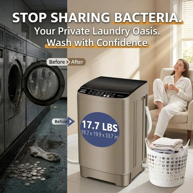 17.7 lbs large capacity portable washer, compact mini washer with drain pump, suitable for apartments, dormitories, RVs and camping.