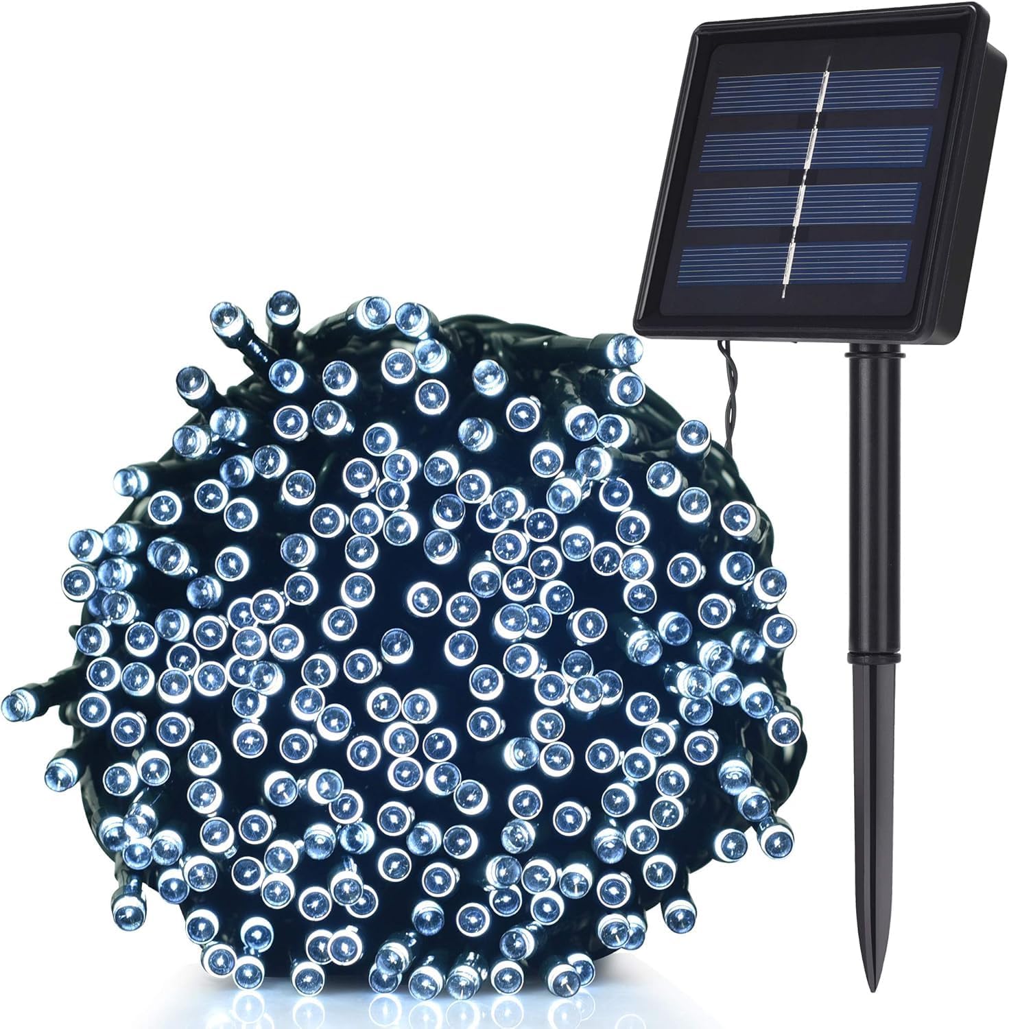 Solar-powered decorative string lights: The warm light version contains 200 LEDs, while the white light version contains 300 LEDs. They support 8 different flashing effects, making them perfect for decorating Christmas scenes, as well as for embellishing