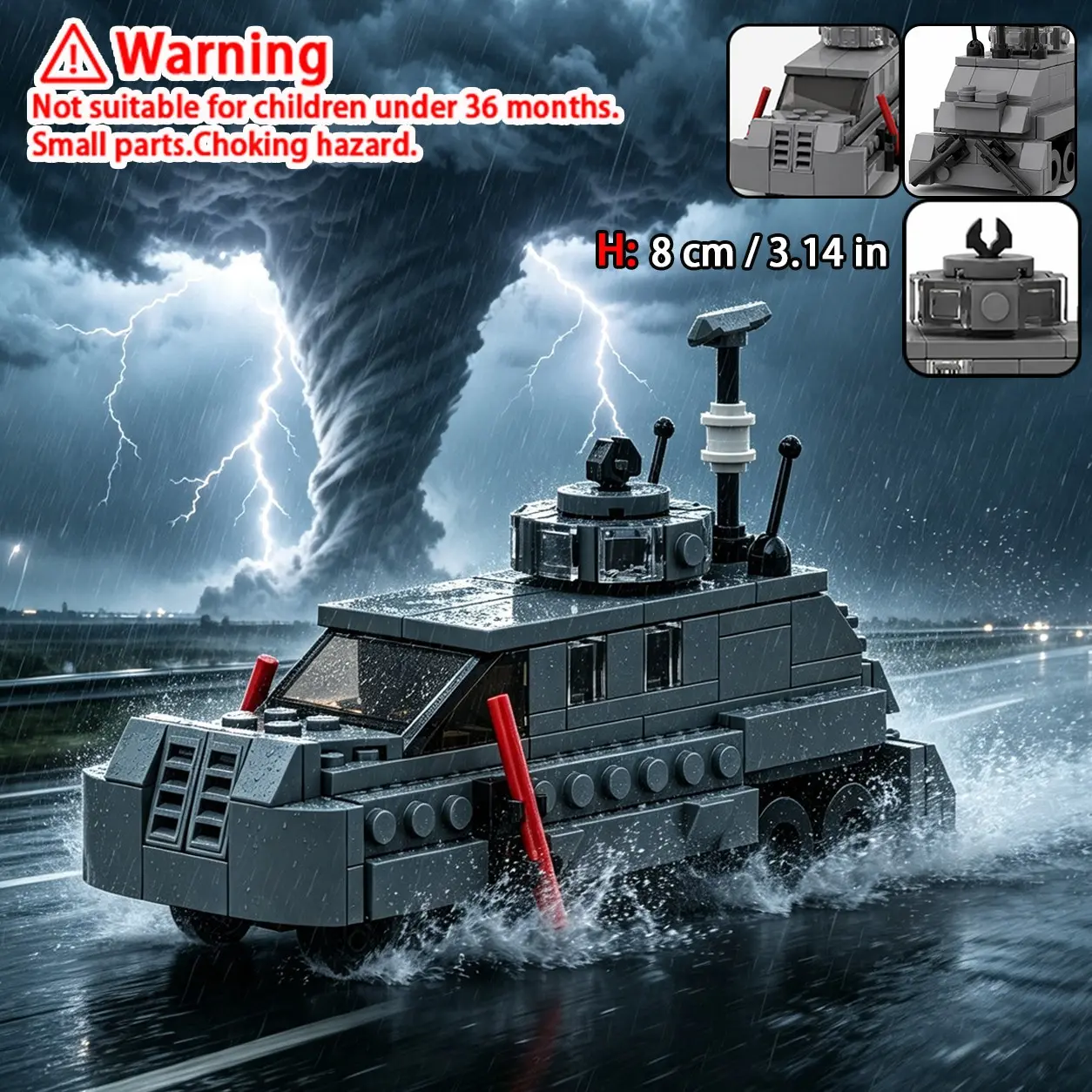 Popular TIV-II Tornado Intercept Vehicle Building Blocks, 6-Wheeled Armored Storm Chaser Truck Model with Exquisite Radar Antenna, Highly Detailed Weather Research Vehicle Bricks Set, Perfect Birthday Xmas Gift for Storm Fans & Car Model Collectors