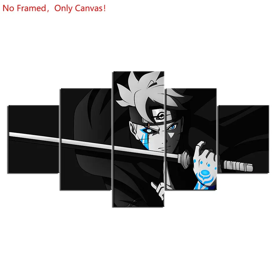 5 piece/set of frameless canvas painting print poster, classic hot-blooded anime art, Boruto Uzumaki Jōgan Tat, very suitable for Japanese two-dimensional fans, the perfect gift for bedroom, living room, kitchen, dormitory corridor, mural, wall decoration