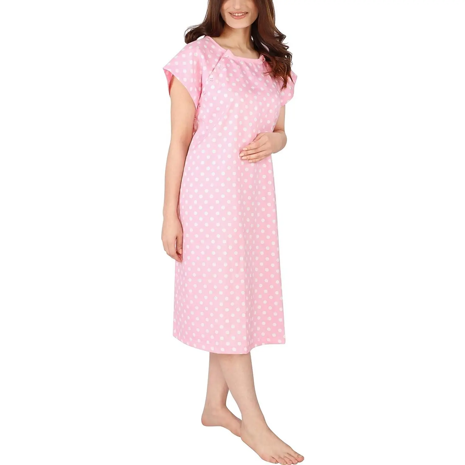 Stylish Women's Hospital Patient Gown with Snap Button Closure, Soft & Comfortable Loose-Fit for Medical, Maternity & Everyday Use, Easy Front & Back Access