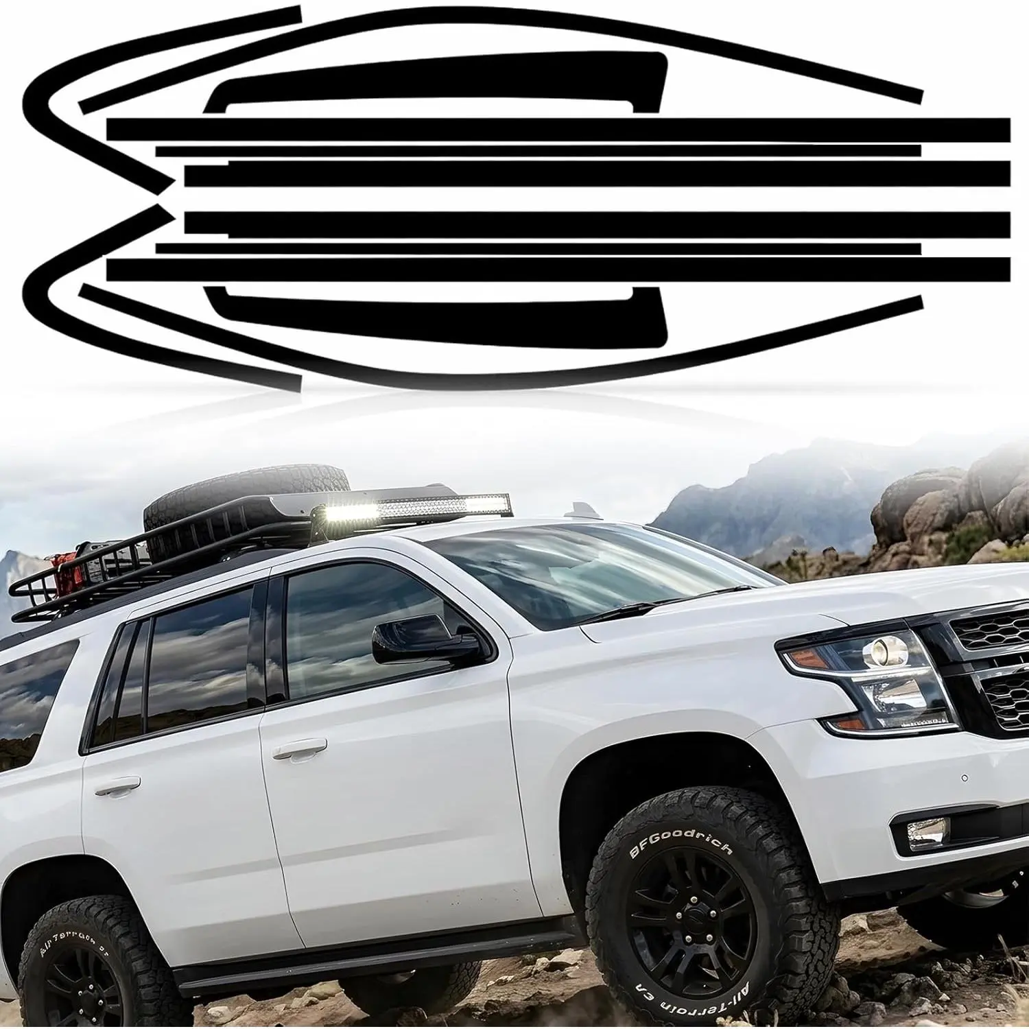 Gloss Black Side Window Chrome Delete Trim Vinyl Wrap Overlay Kit with Blackout Film, Car Exterior Sticker Accessories for 2015-2020 Chevy Tahoe