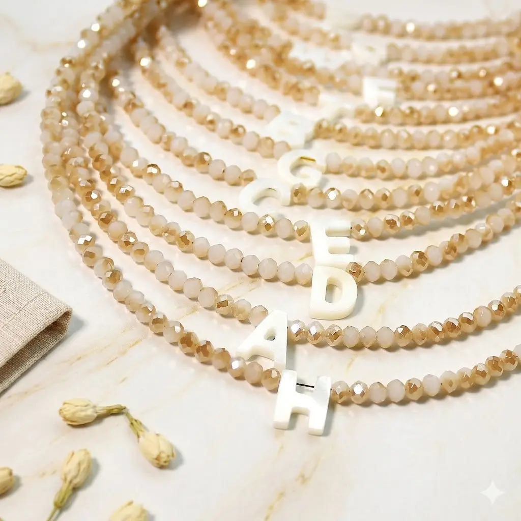 Women's Initial Necklace - Custom Letter Shine Shell Pendant, Inlay Glossy Crystal Beaded Clavicle Jewelry, Durable Link, Daily Sundress Seaside Accessory, Female Gift tiktokshopbacktoschool