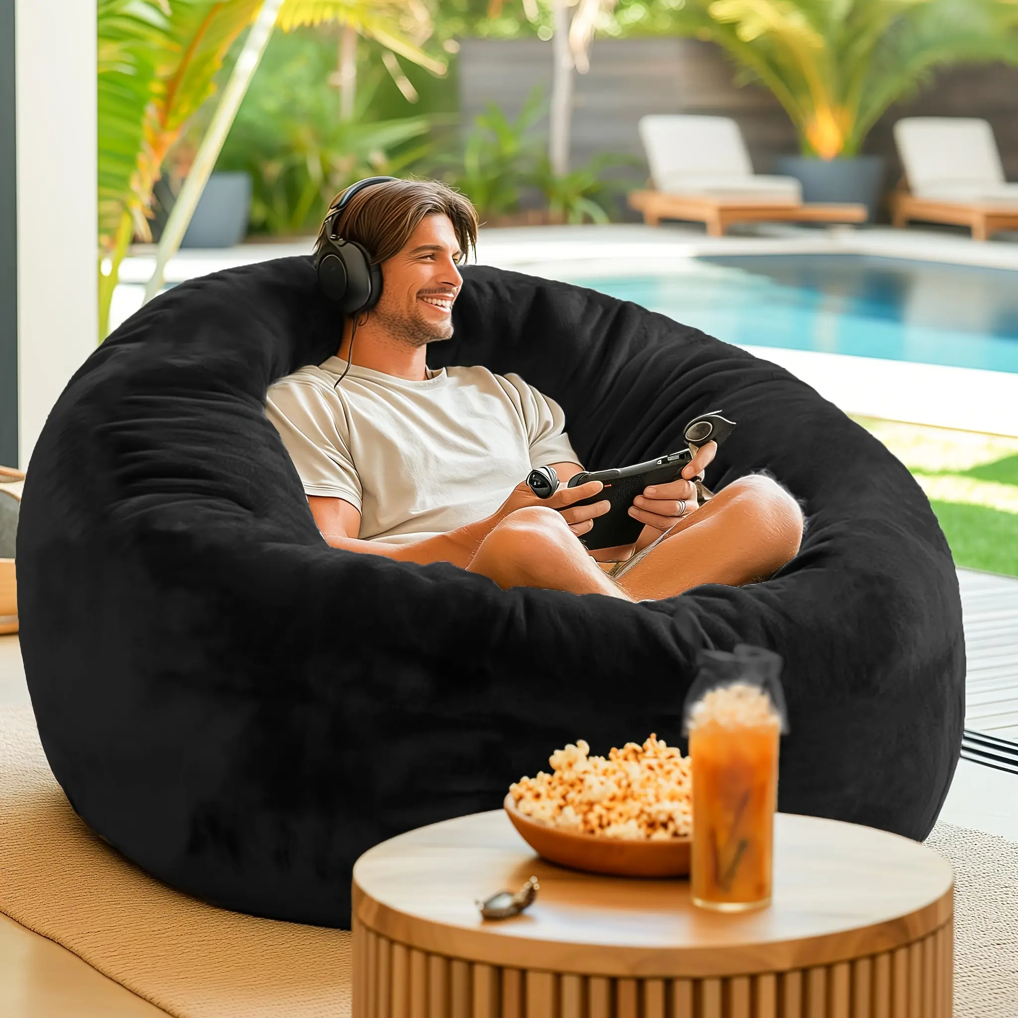 Bean Bag Chair with Filler Included, A Comfortable Bean Bag Chair Suitable for Adults, Equipped with High-Quality Foam - Washable And Comes with a Soft Flannel Sofa Cover. Available Sizes Are 3 Feet, 4 Feet, 5 Feet, And 6 Feet