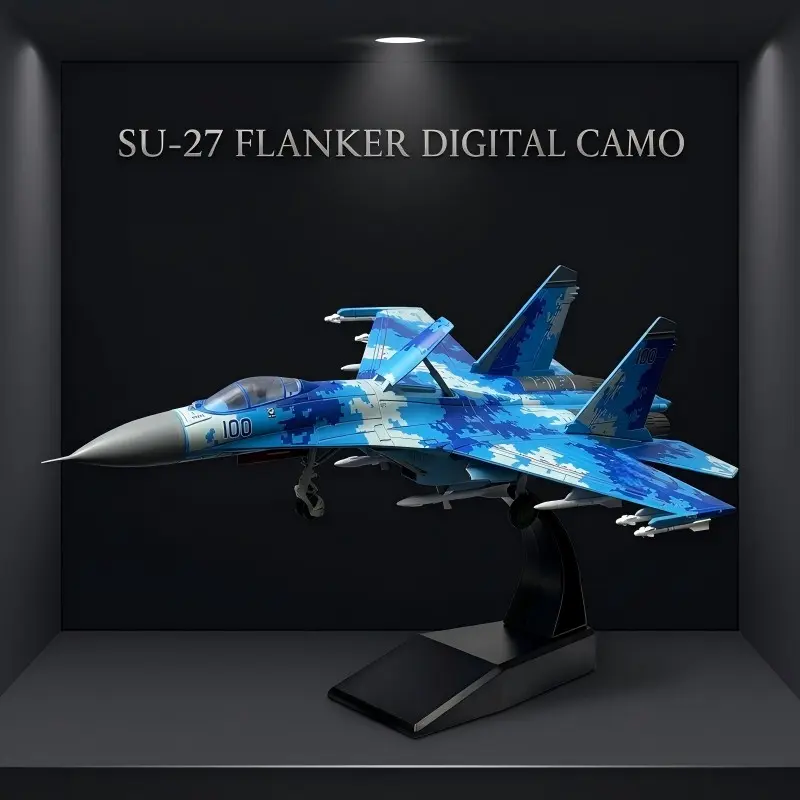 1:72 Scale Su-27 Aircraft Model Camo with Base, Durable Plastic, Adult Collectible, Desk Decor, Gift for Aviation Enthusiasts