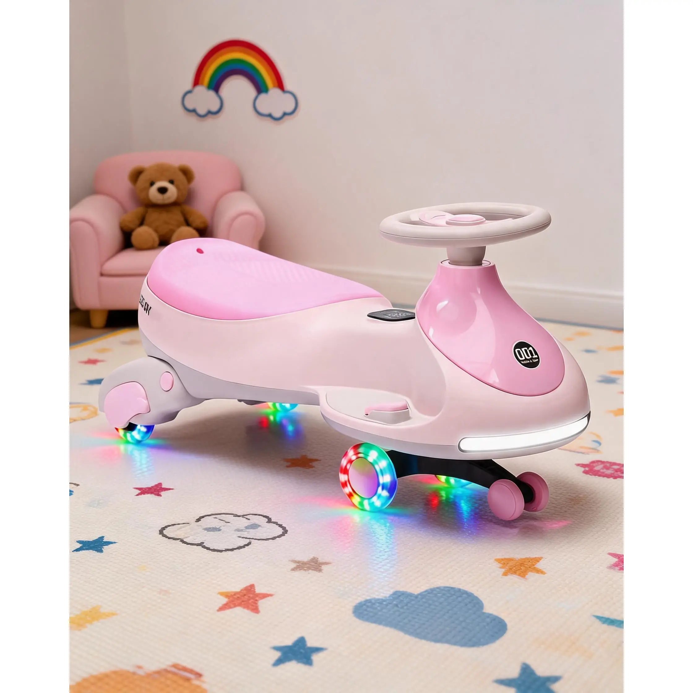 12V Electric Wiggle Car for Kids - 2-in-1 Ride On Toy with 360° Steering, Flashing Wheels & Music 🚗✨ | Anti-Rollover, Rechargeable, 130lbs Capacity | Best Birthday Gift for Toddlers Ages 3+