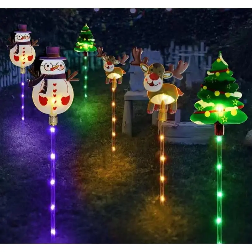 6 Pack LED Outdoor Solar Ground Inserted Christmas Decorative Lights, Waterproof Solar Courtyard Tree Snowman Reindeer, With 8 Color Modes
