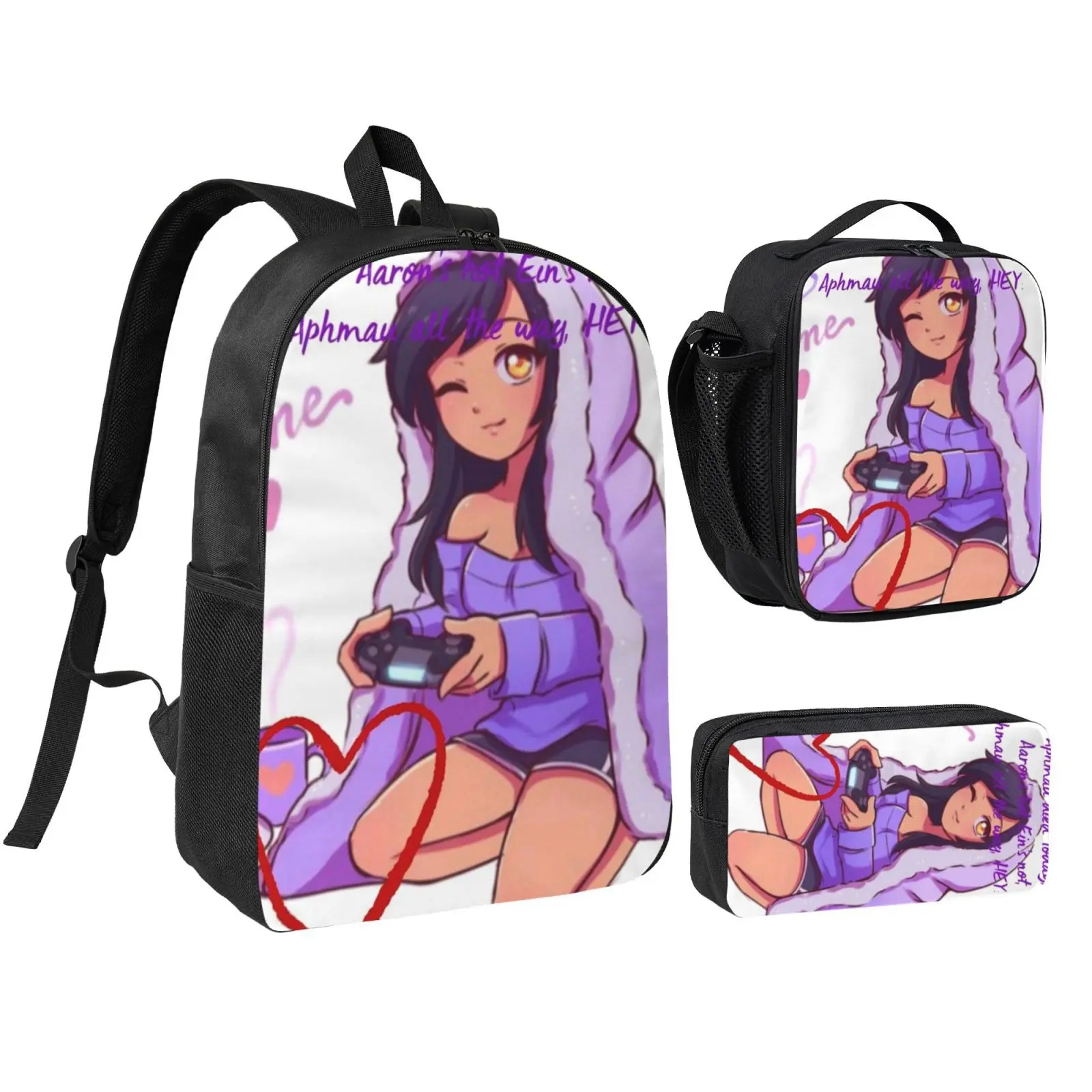 Unisex Aphmau3 3Pcs Backpack for Teen Girls Boys, School Bookbag with Lunchbox Pecil box, Anime backpack with adjustable straps, office travel bag Bookbag