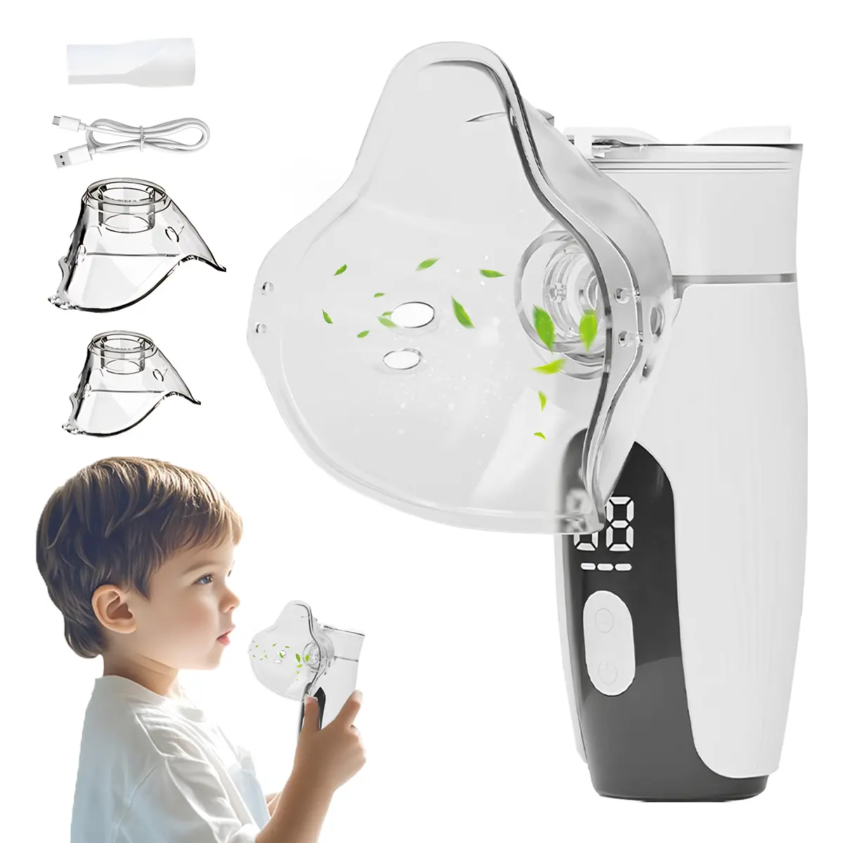 Portable Mesh Nebulizer, Rechargeable Handheld Nebulizer, Ultrasonic Nebulizer Machine with Adult & Child Masks, Mouthpiece, Compact Quiet Operation for Home, Travel