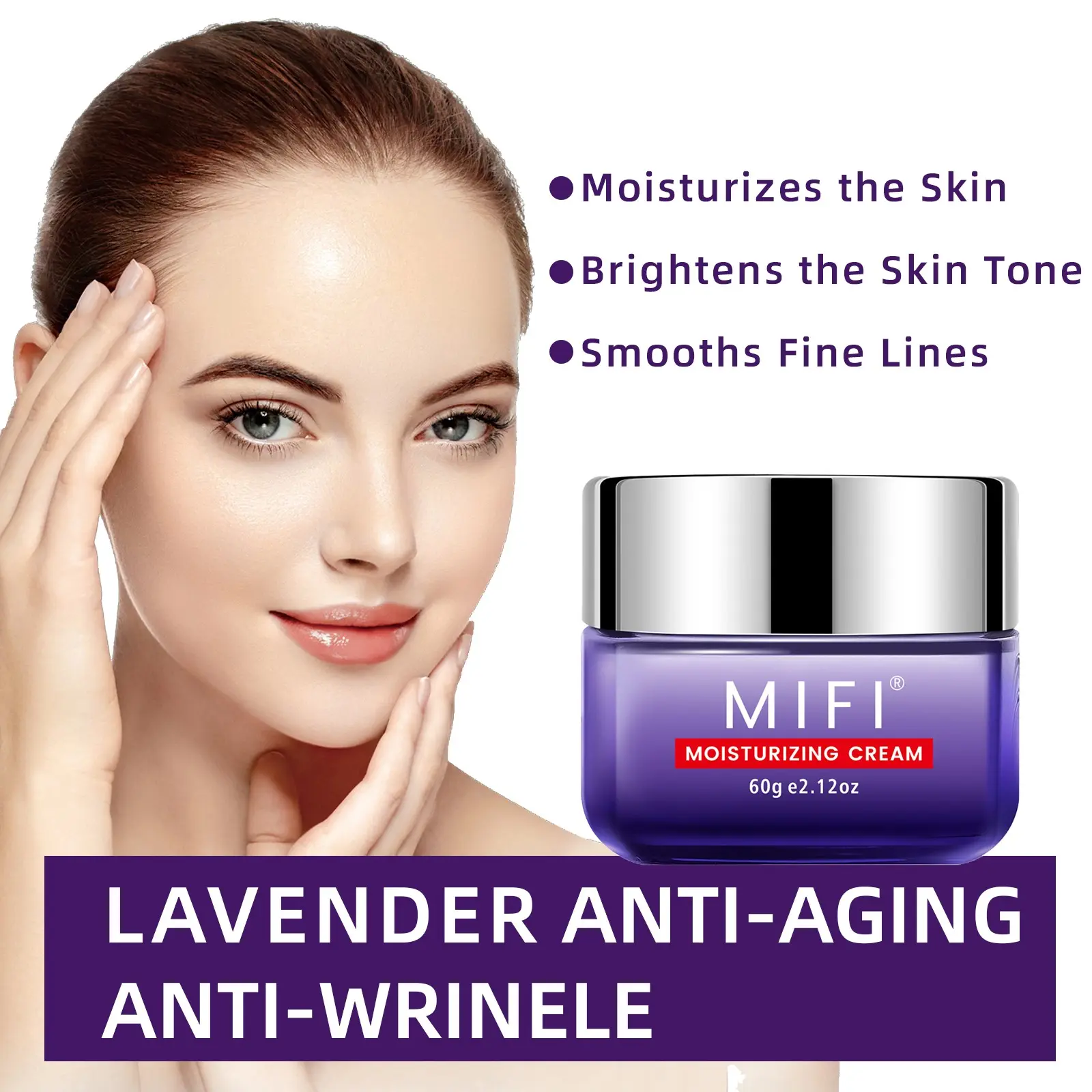 Lavender Moisturizing Cream, Hyaluronic Acid & Aloe Vera, Deeply Hydrating, Brightening Day Night Face Cream, 60g, All Skin Types