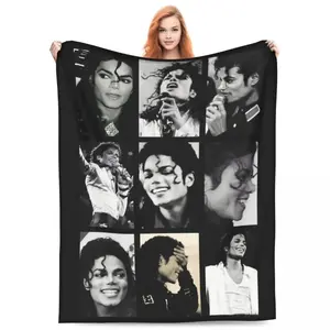 Michael Jackson Flannel Blanket King Of Pop Music Legend Photo Retro 80s Style Soft Warm Throw For Gamer Room Decor Dorm Essential Bed Sofa Home Holiday Gift